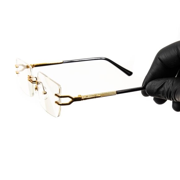 Mens Retro Style Rimless Clear Tint Lens Rectangular Gold Frame Square Glasses - Picture 5 of 8